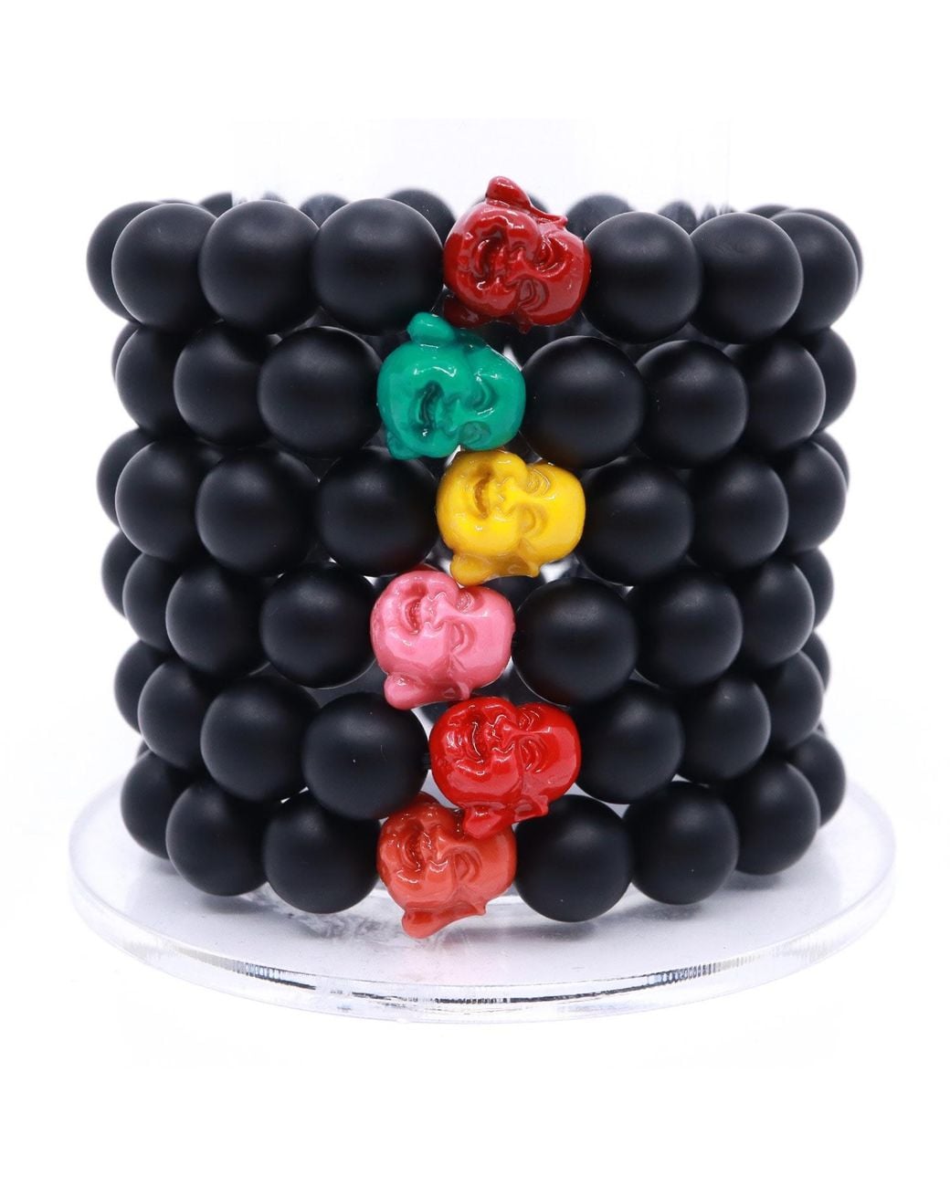 Shar Oke Blue Happy Buddha & Matte Onyx Beaded Bracelet for men