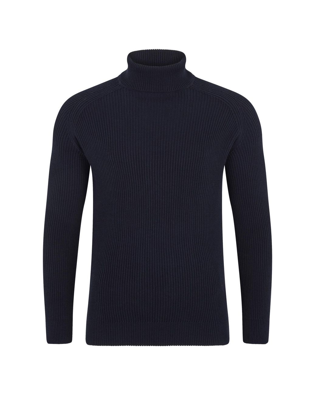 Paul James Knitwear Blue Midweight Cotton Bernard Ribbed Roll Neck Jumper for men