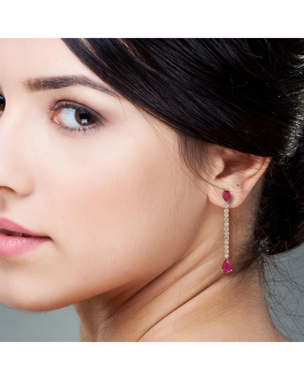 Artisan White Ruby & Diamond Linear Drop Earrings
