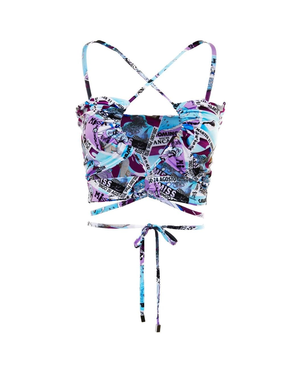 Brenda Agradi Blue Ibiza Style Printed Party Cross Top