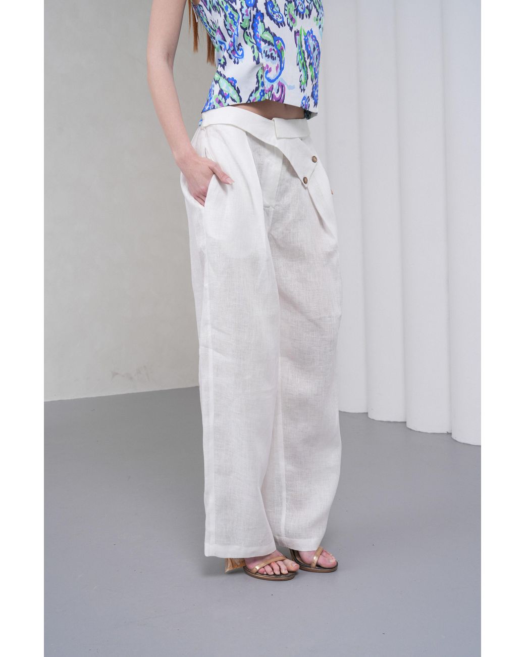 Lumina Eligma White The Wrapline Linen Trouser
