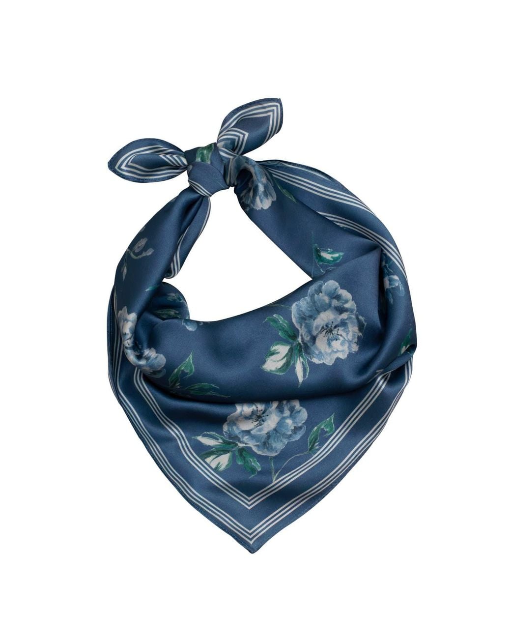 RainSisters Blue Small Floral Print Natural Silk Scarf