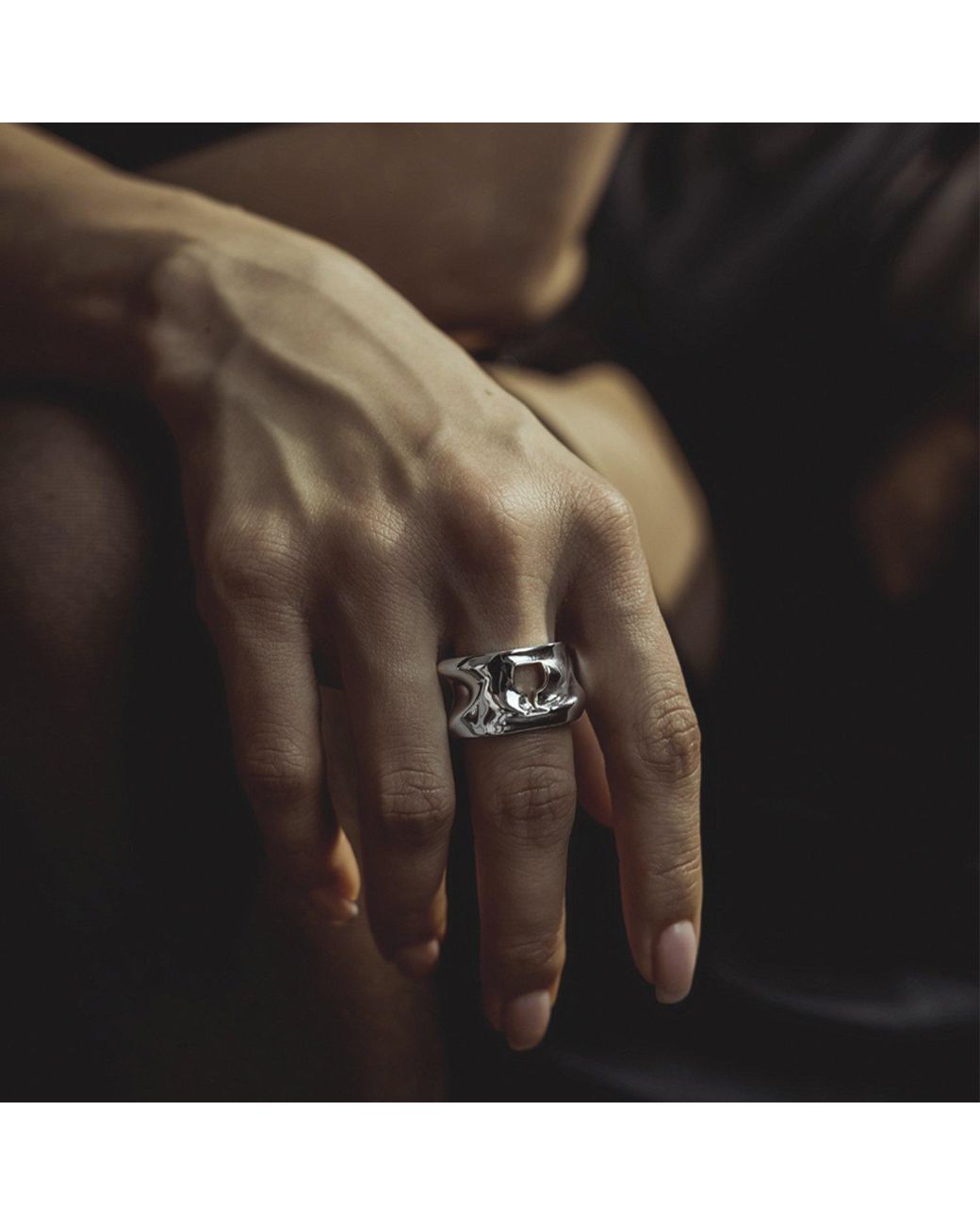 Mercela Metallic Sculptural Wine Glass Statement Ring – Plated Cocktail Inspired Jewellery