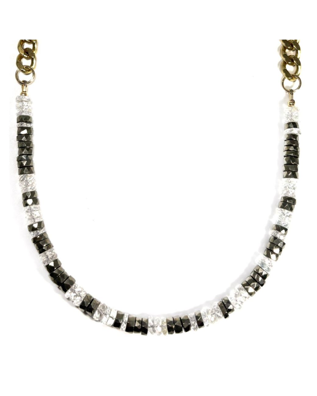 Rachel Nathan Brown Rock Quartz & Pyrite Heishi Necklace
