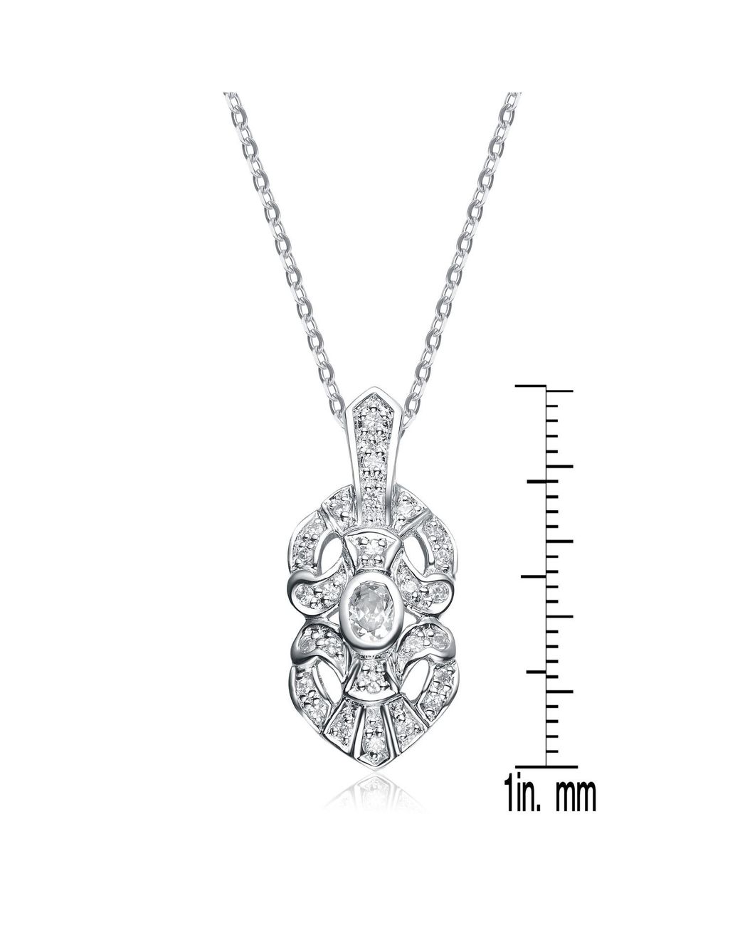Genevive Jewelry Metallic Sterling Rhodium Plated Cubic Zirconia Pendant Necklace