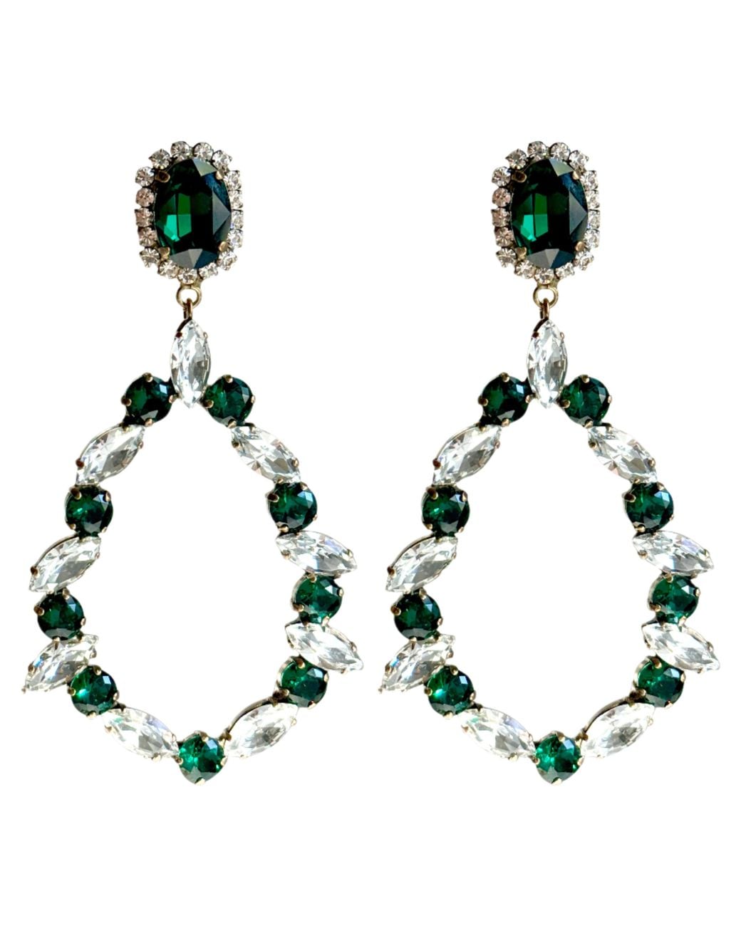 Laura Gray Metallic Emerald Crystal Chandelier Earrings