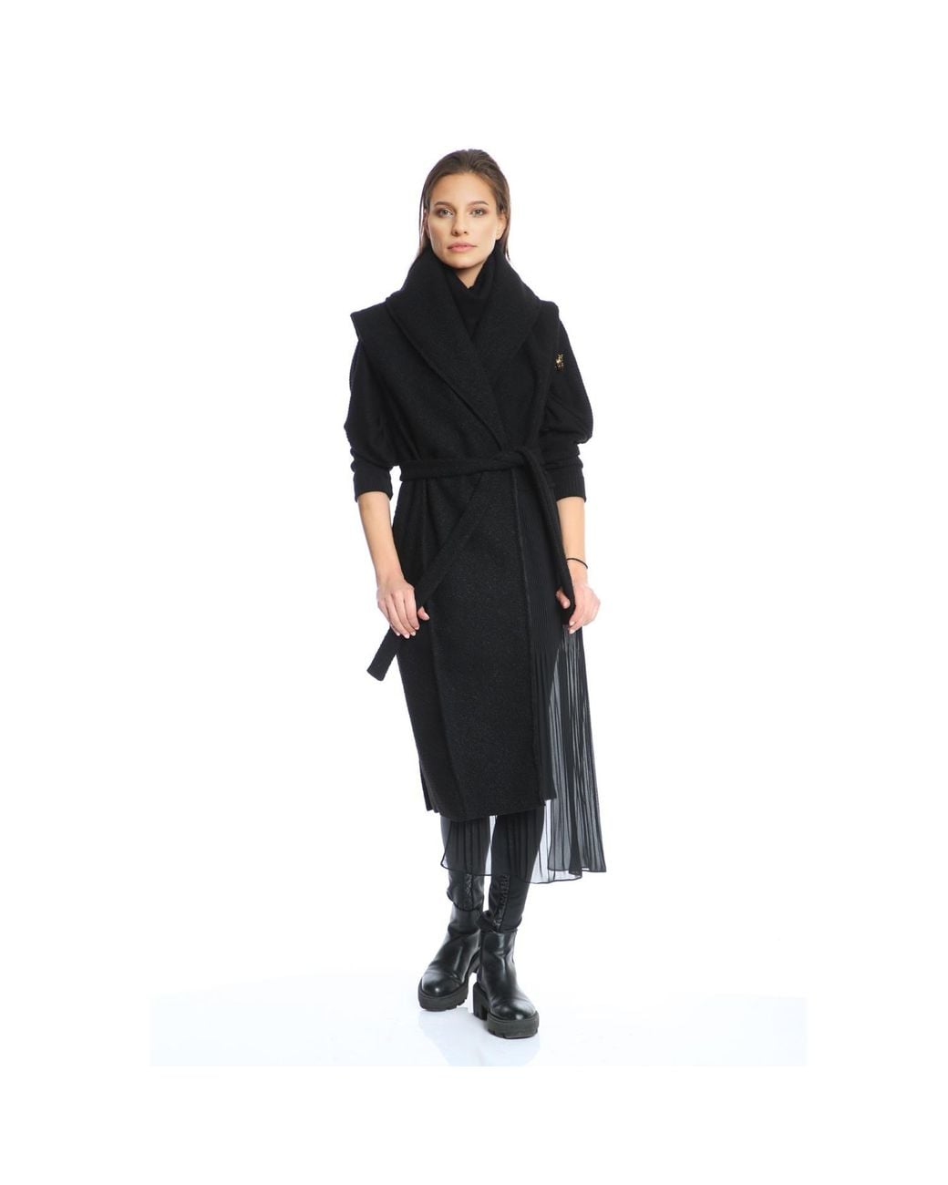 Silvia Serban Black Tweed & Pleated Veil Deconstructed Vest