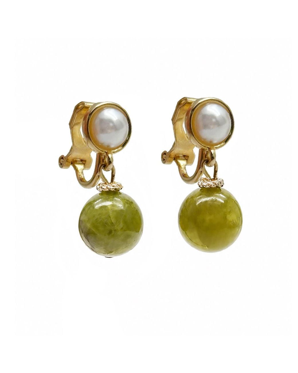 Farra Green Classic Opal Dangle Clip-On Earrings