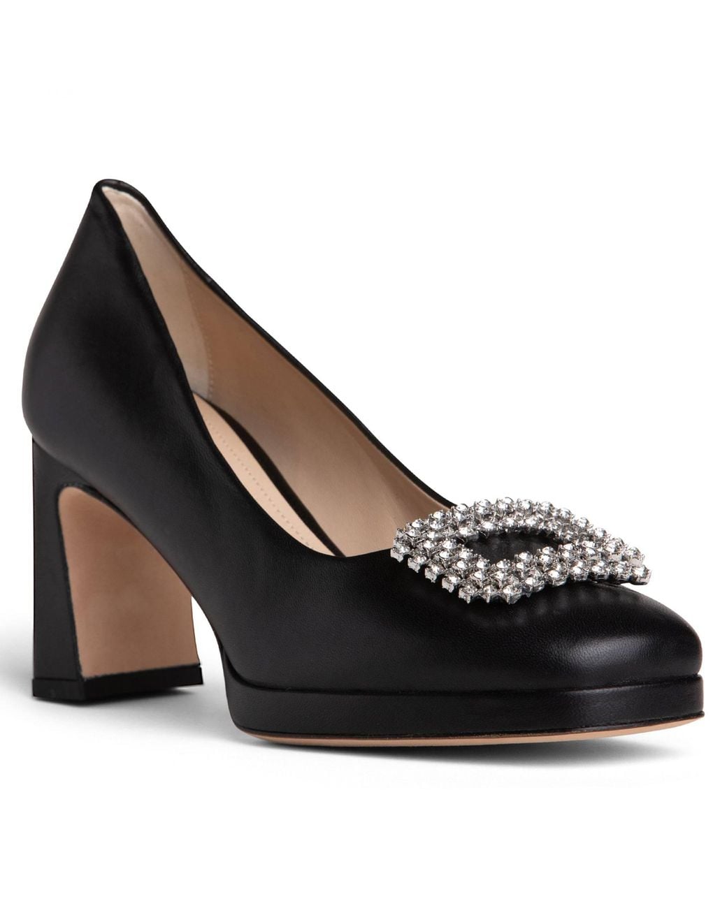 Beautiisoles by Robyn Shreiber Made in Italy Black Clementine Leather With Rhinestones Platform Evening Pump
