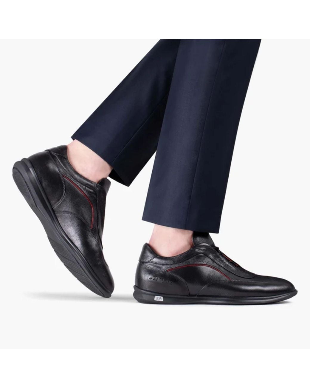 Armos Black Leather Sneaker With Lines for men