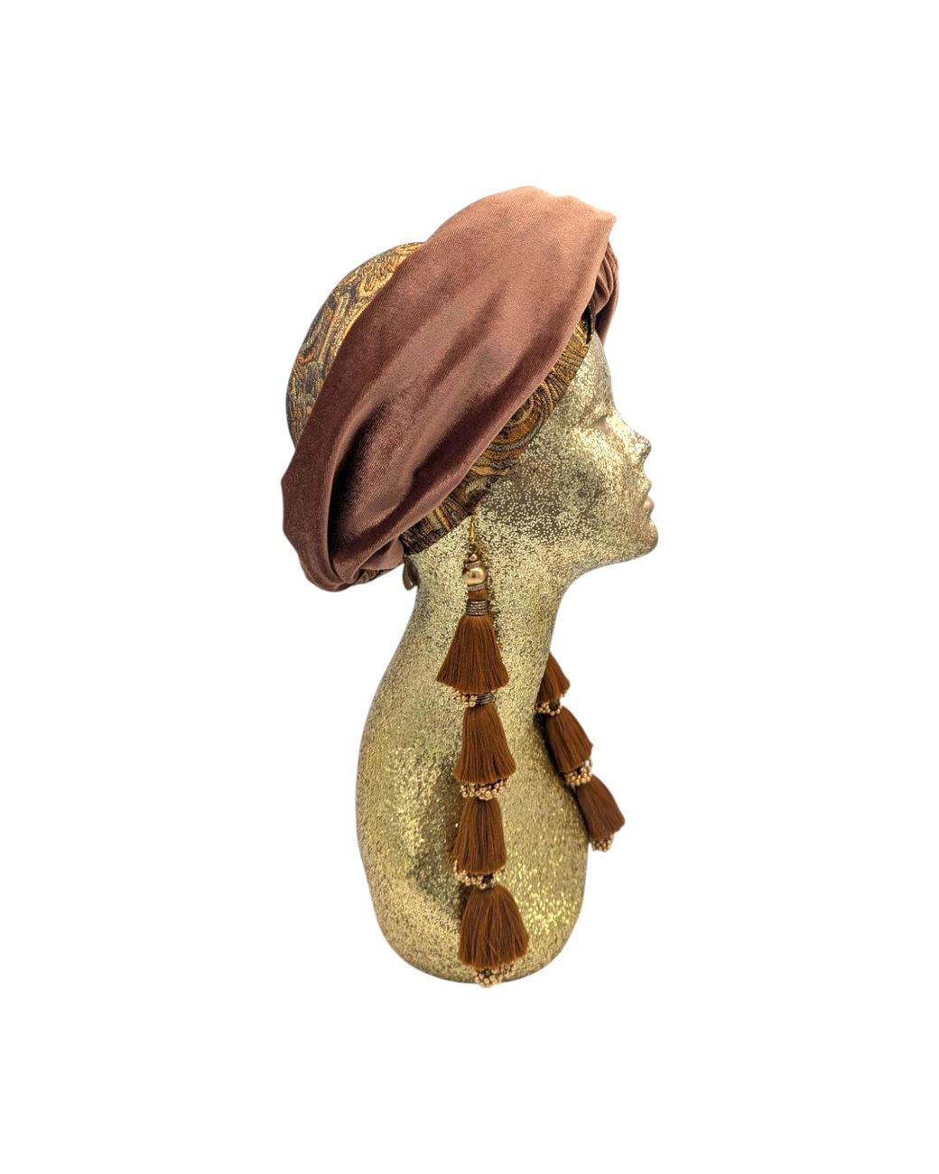 Julia Clancey Brown Cocoa Brocade & Velour Reversible Dorado Turban