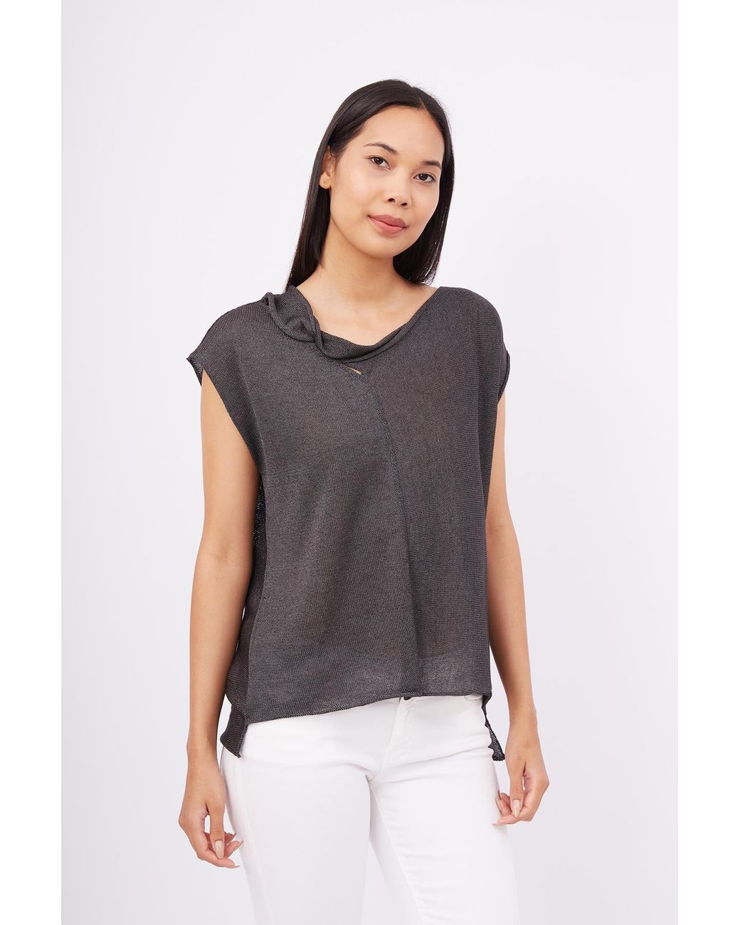 Peraluna Gray Evelyn Drop-Shoulder Knit Blouse