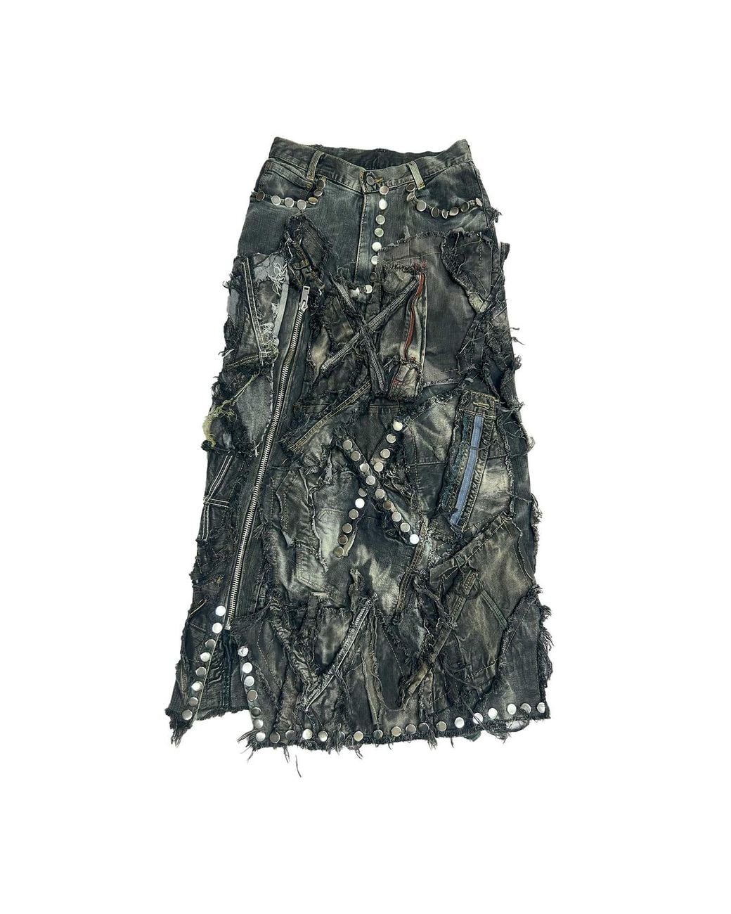 Zasta Studio Green Shred Couture Carbon Clash Studded Denim Skirt A