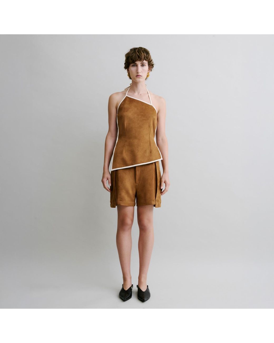 Luroq London Brown Box Pleat Shorts for men