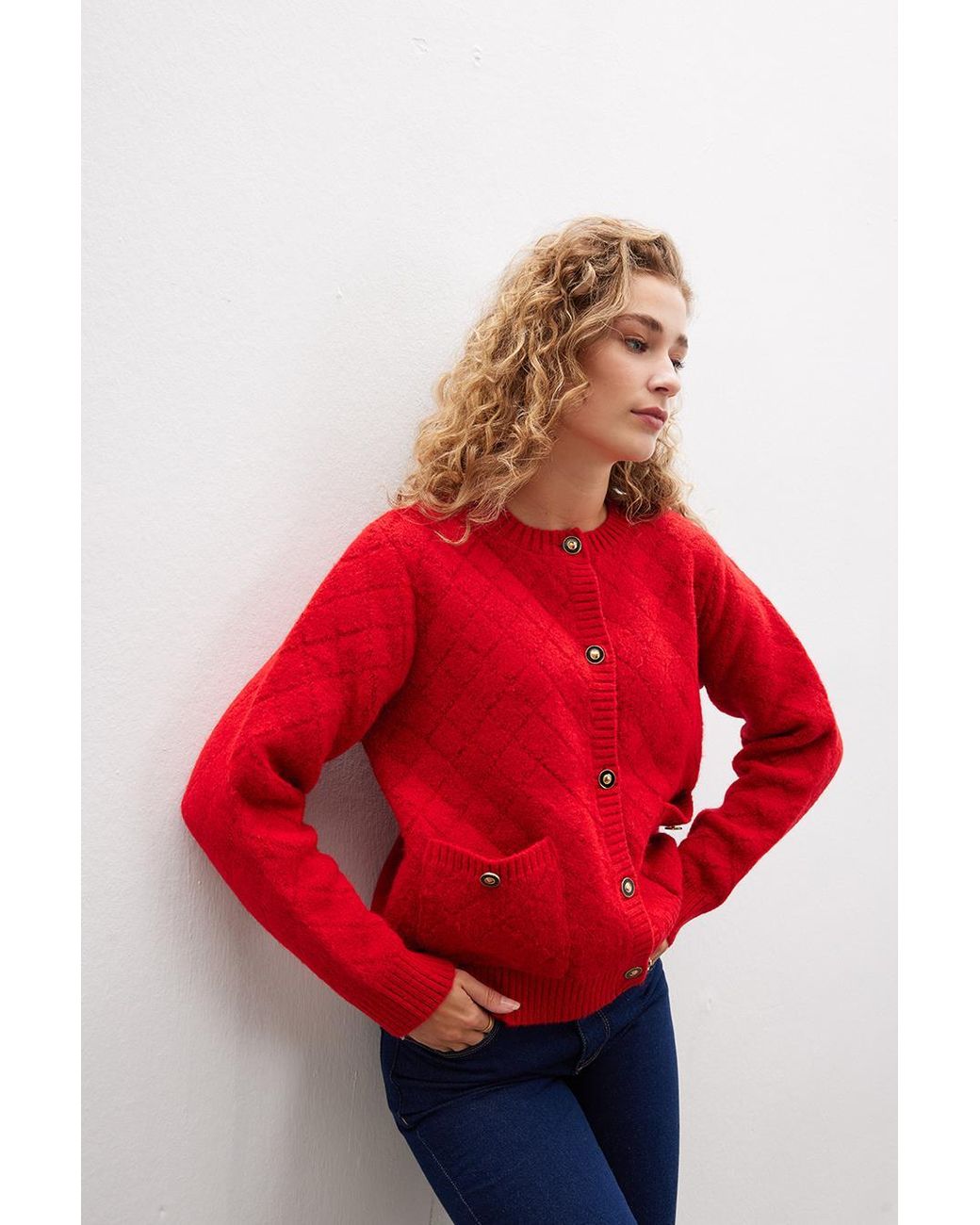 Peraluna Red Alba Jacket Diamond Patterned
