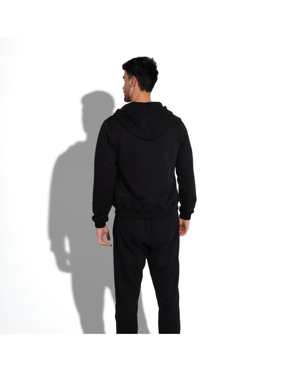 Maison Tangerine Black Cotton Zip-Up Hoodie & Joggers Tracksuit Set For