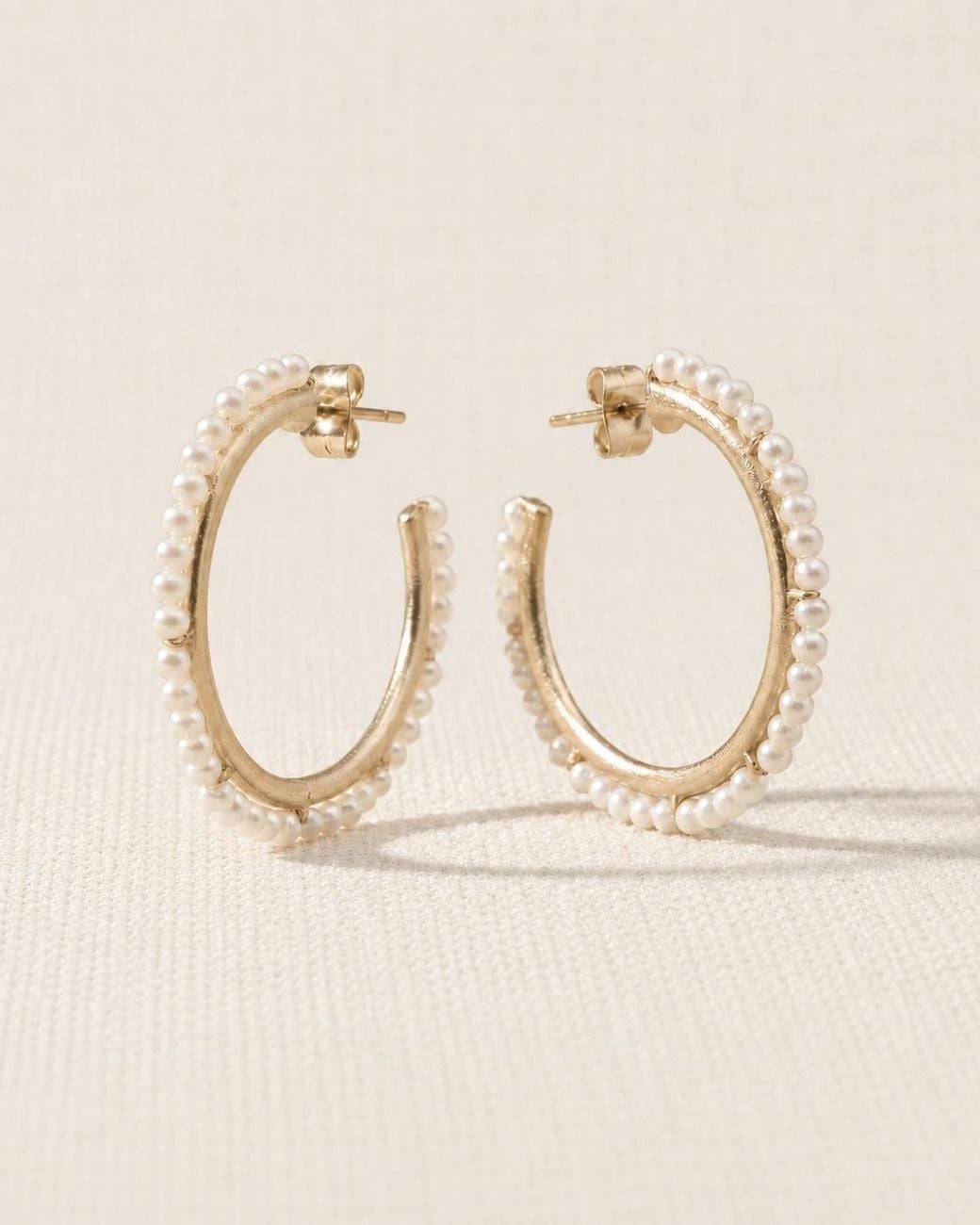 Lalinde Metallic Neutrals Pearl Halo Hoops