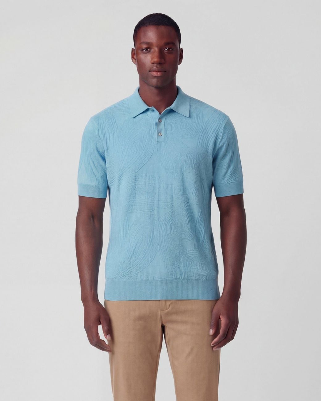 Lords of Harlech Blue Peterson Jacquard Linen Cotton Polo for men