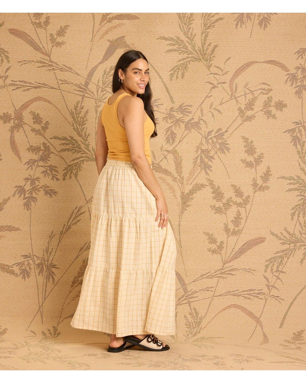 Known Supply Natural Neutrals Tiered Checkered Skirt