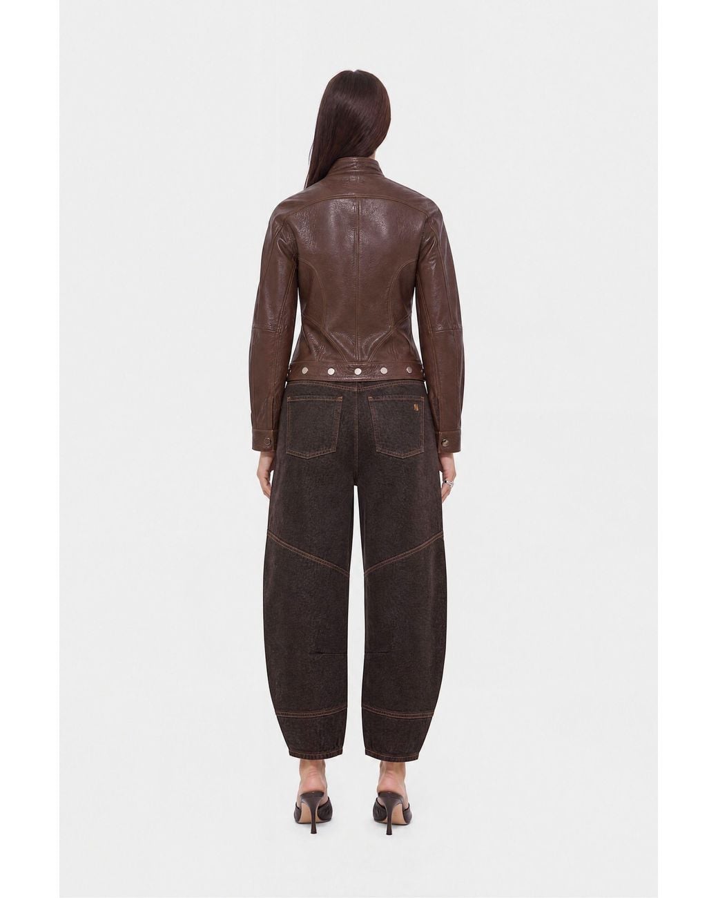 Nocturne Brown Stand Collar Leather Jacket