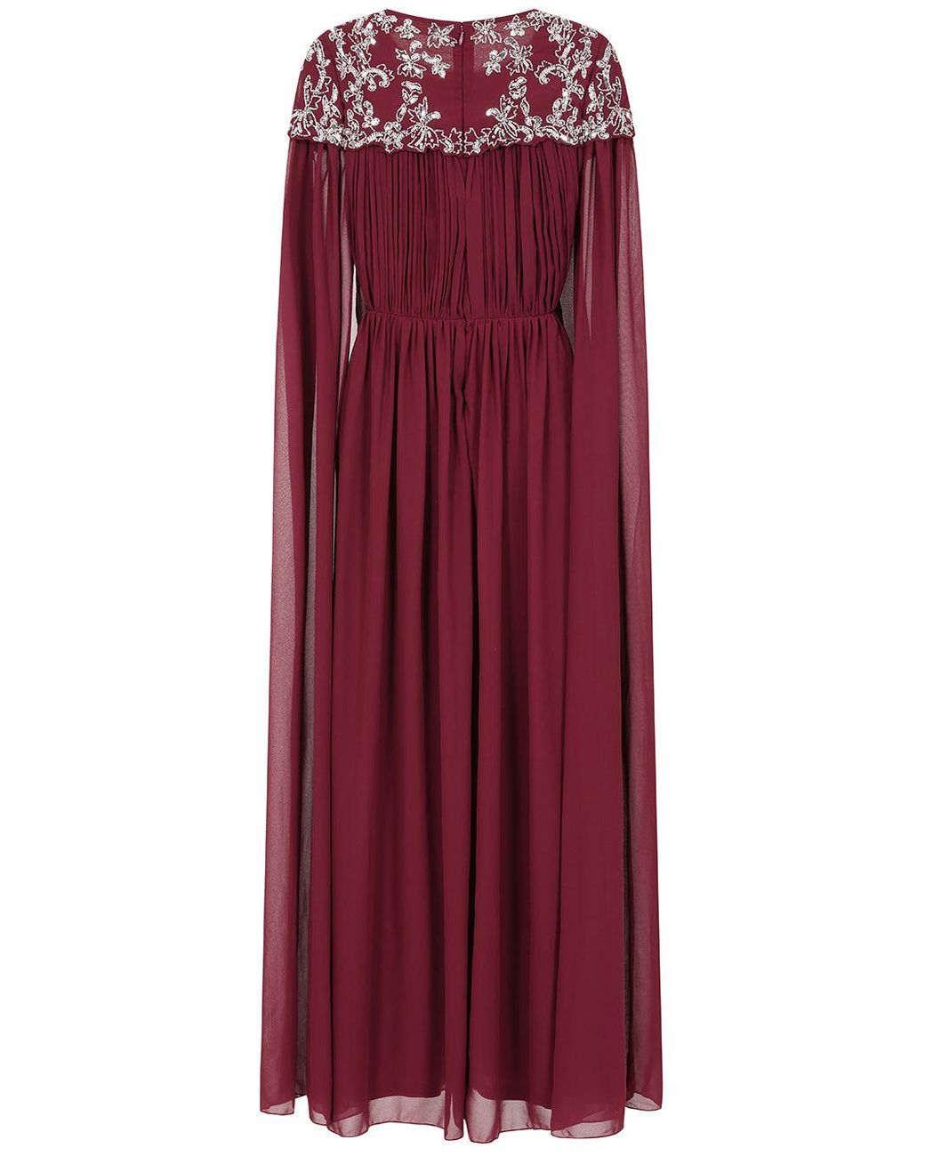 Frock and Frill Aruna Burgundy Embellished Cape Sleeve Maxi Dress in Red |  Lyst UK