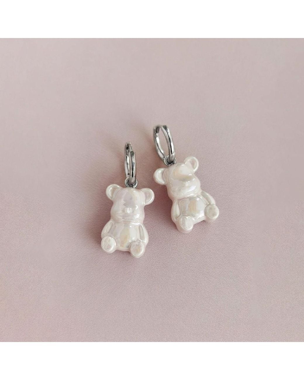 POPORCELAIN Pink Sweet Porcelain Teddy Bear Earrings, Tone