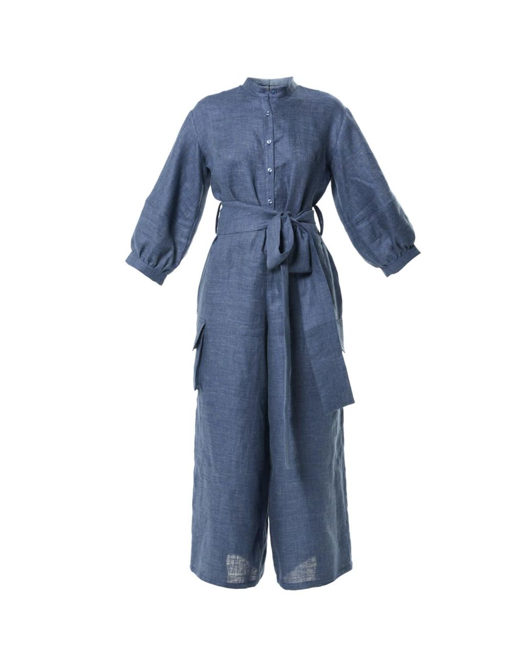 Metamorph Blue Wide-Leg Linen Jumpsuit