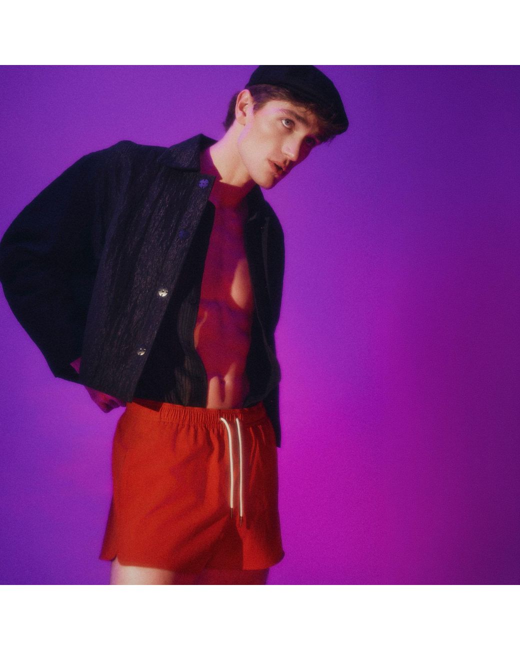 Duskitten Red Eclipse Line Swim Shorts for men
