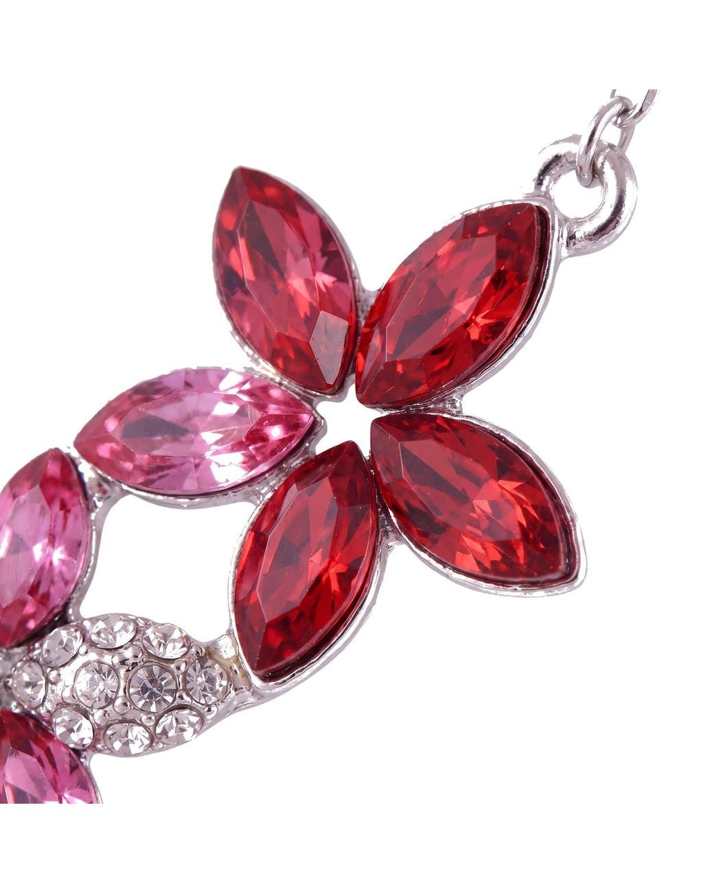 Modenaire Red Fuchsia Floral Crystal Statement Necklace
