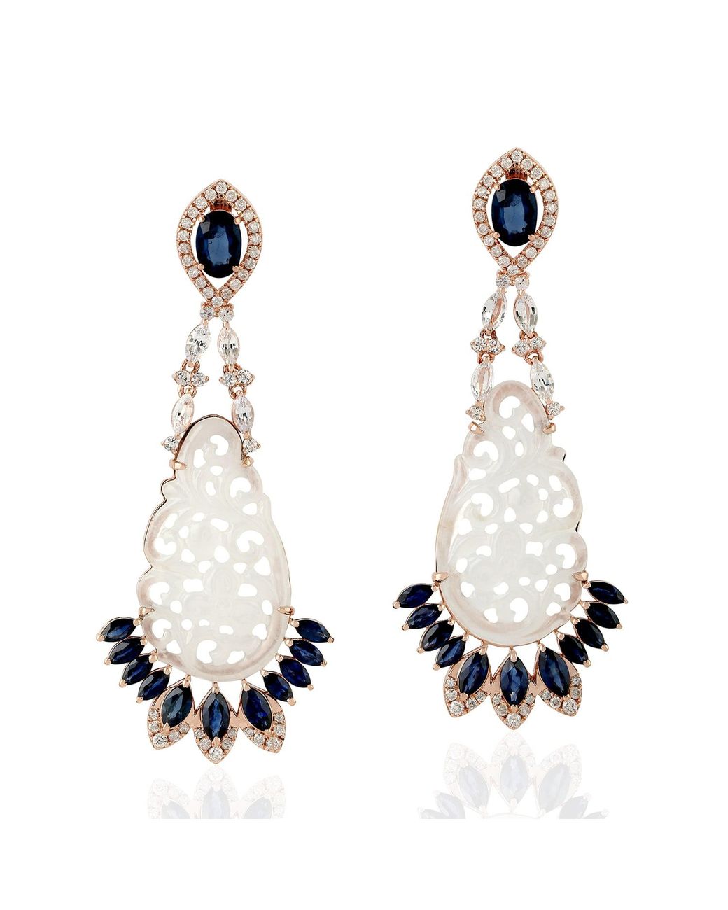 Artisan White 18K Rose Jade, Sapphire & Diamond Statement Drop Earrings