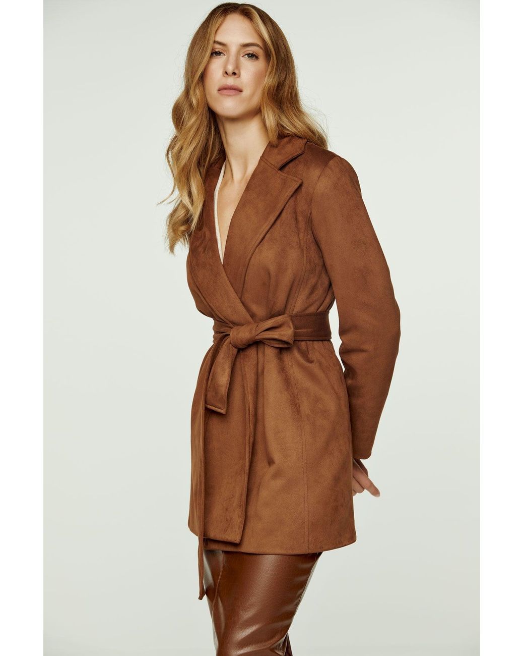 Conquista Brown Suede-Look Jacket With Belt