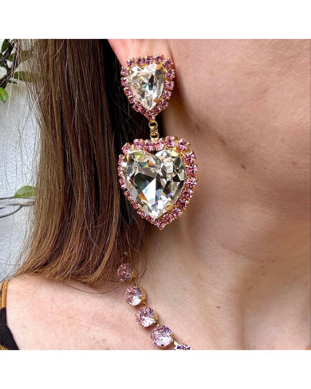 Laura Gray Metallic Double Heart Crystal Post Earrings
