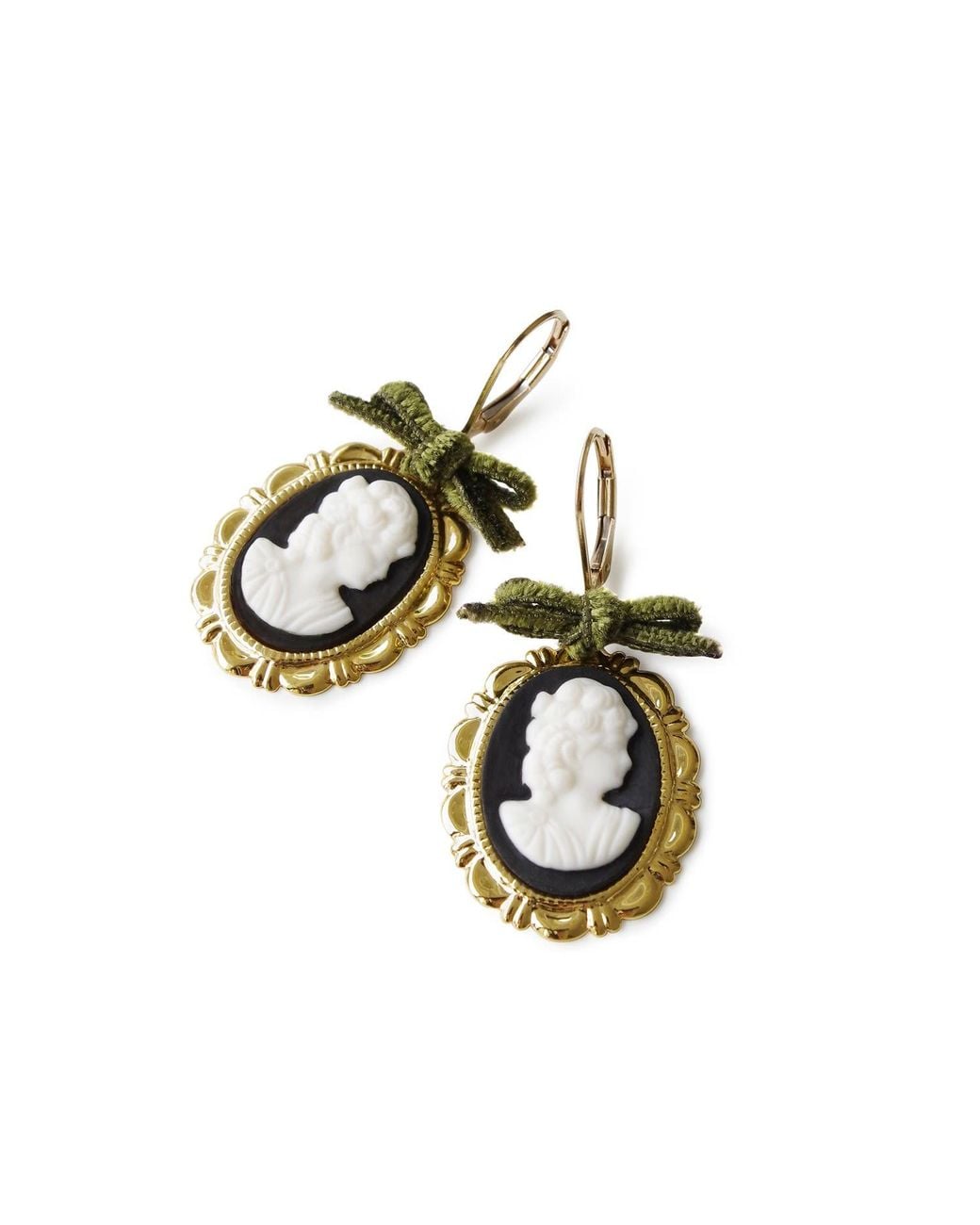 POPORCELAIN Metallic Dark Romance Goddess Oval Porcelain Cameo Earrings