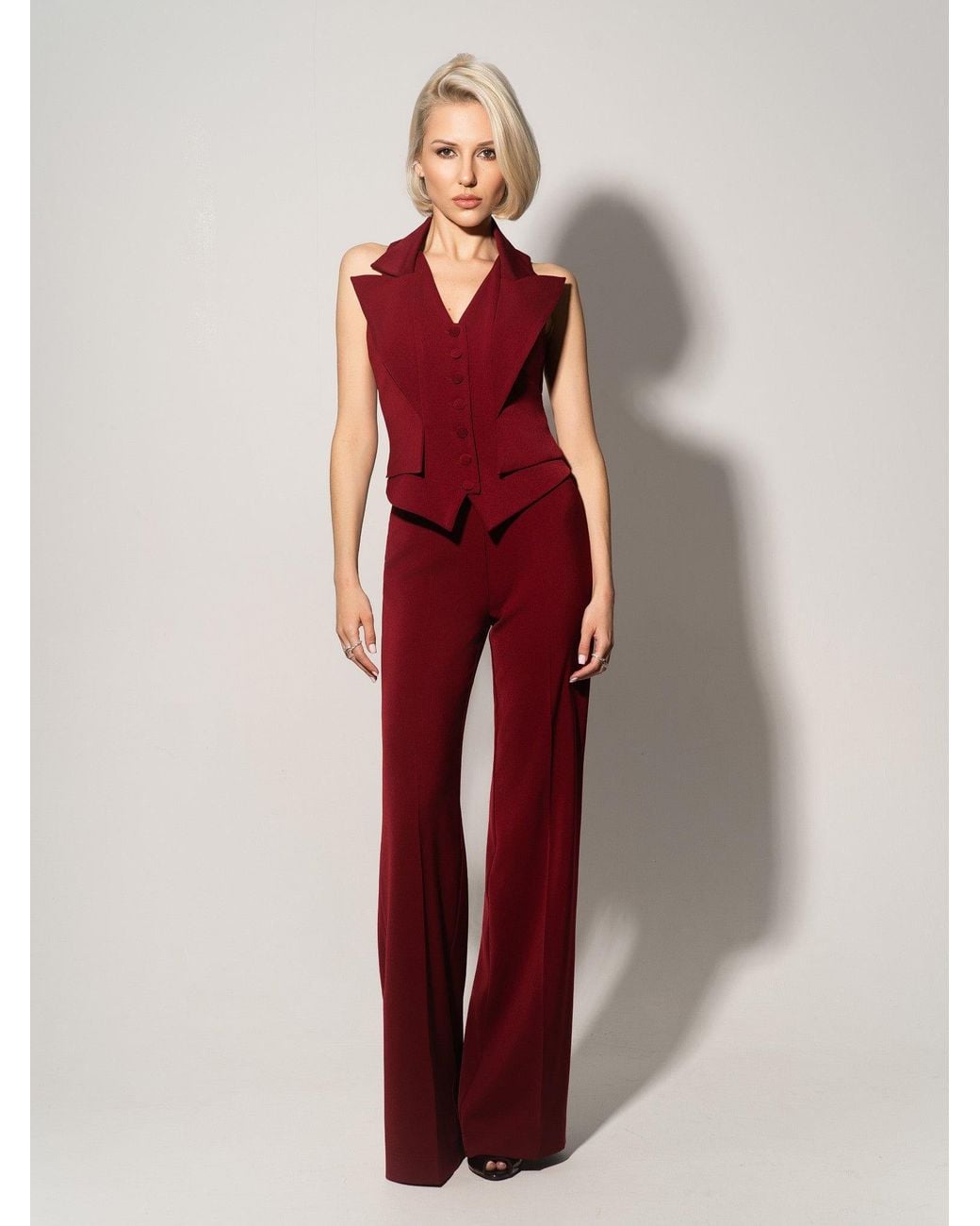Tia Dorraine Red Single-Breasted Waistcoat & Trousers Set