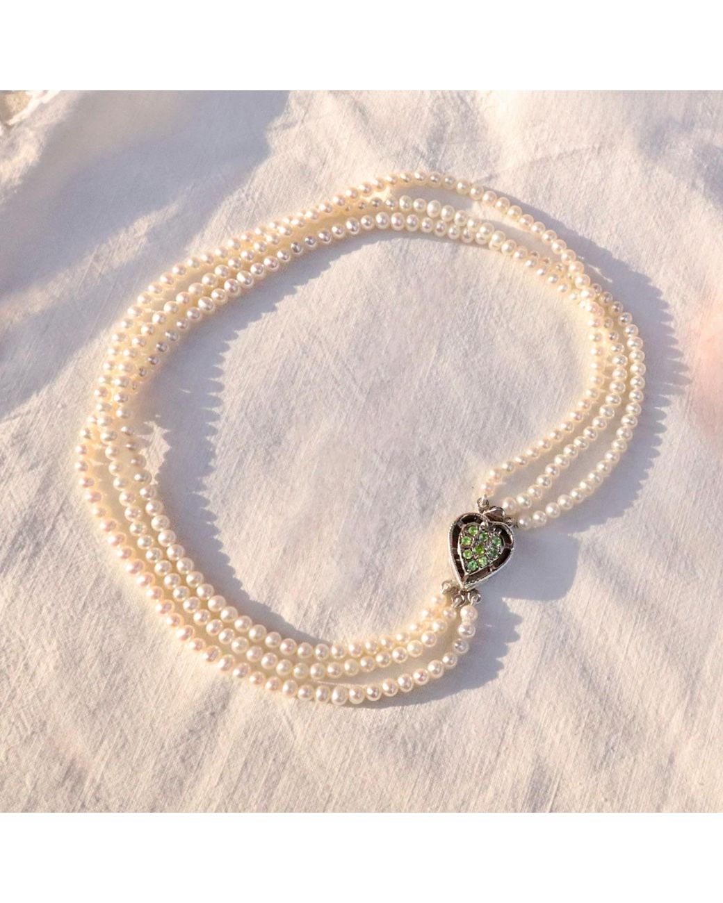 Mineralgems•Studio Metallic Three-Strand Pearl Choker With Heart-Shaped Clasp
