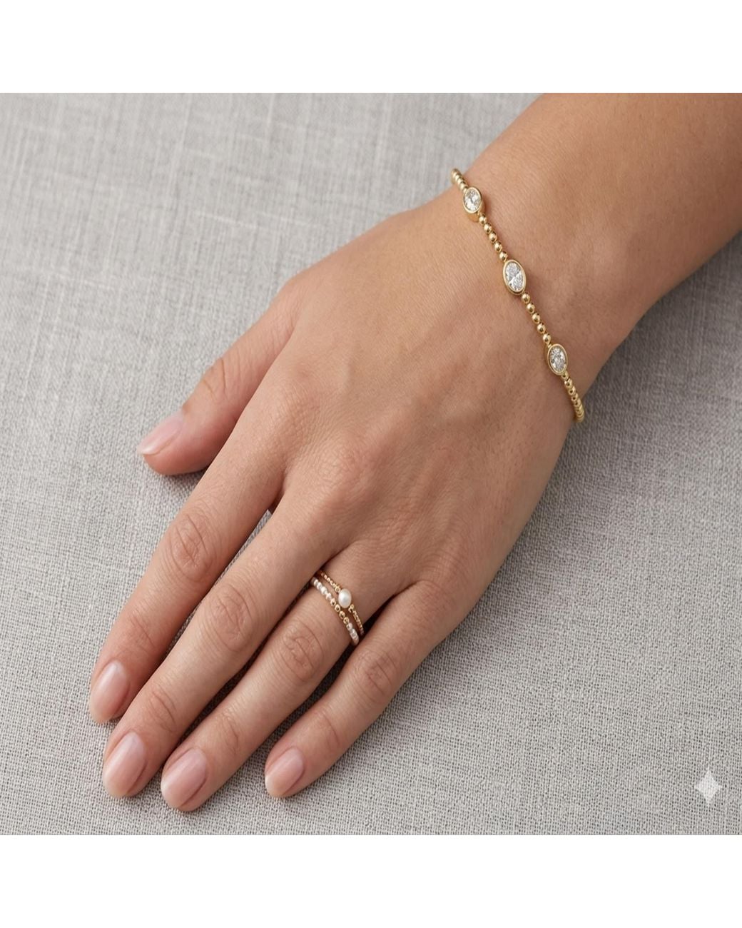 Artisan Metallic 14K Three Round Diamond Beaded Bracelet