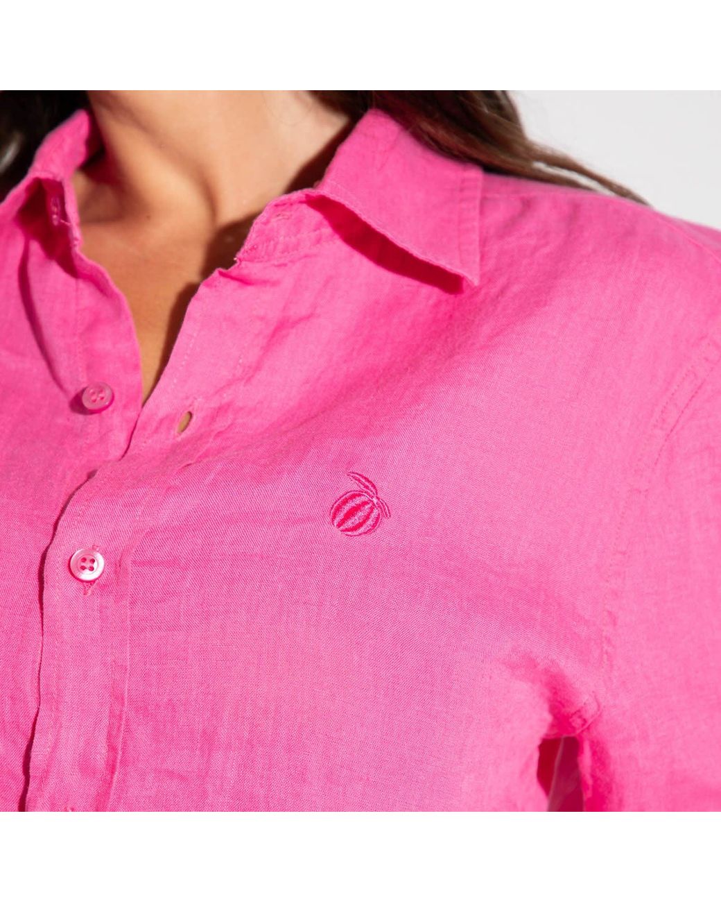 Maison Tangerine Pink Flamingo Bright Linen Shirt For for men