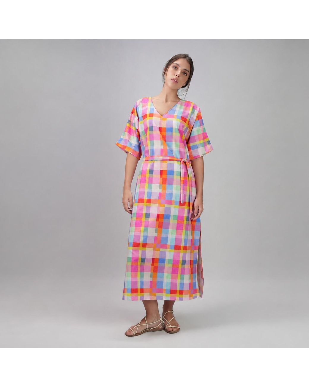 DHARA SHETH DUBAI Red Palette Picnic Long Kaftan Dress With Side Slit