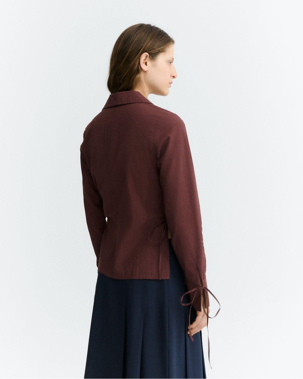 Thinking Mu Brown Wrapped Wine Seersucker Lenie Blouse