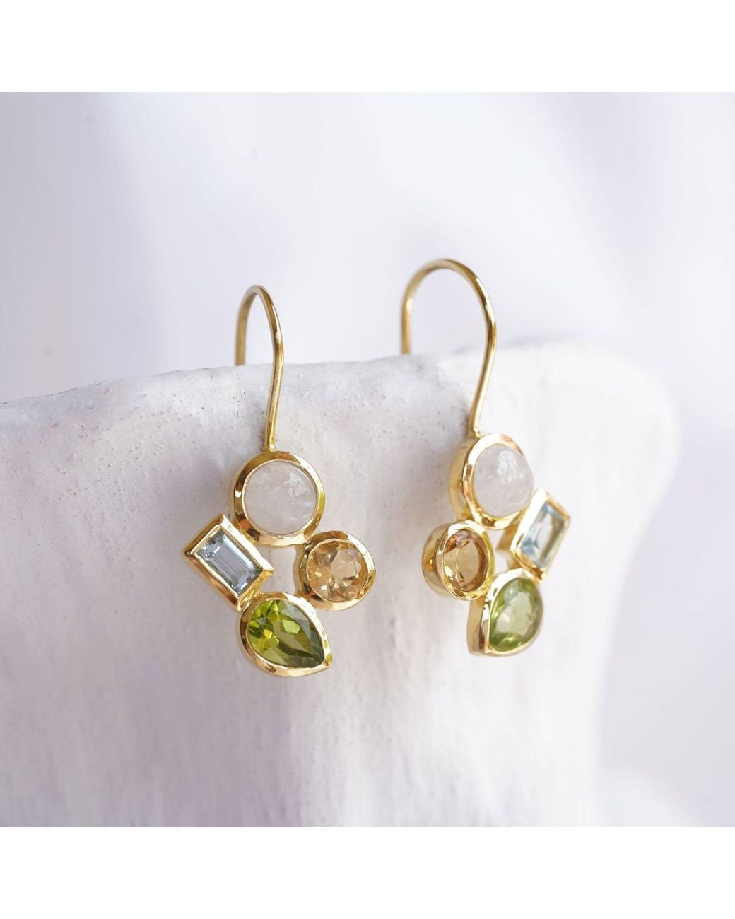 Isla Silver Metallic Citrine, Peridot, Topaz & Moonstone Drop Earrings