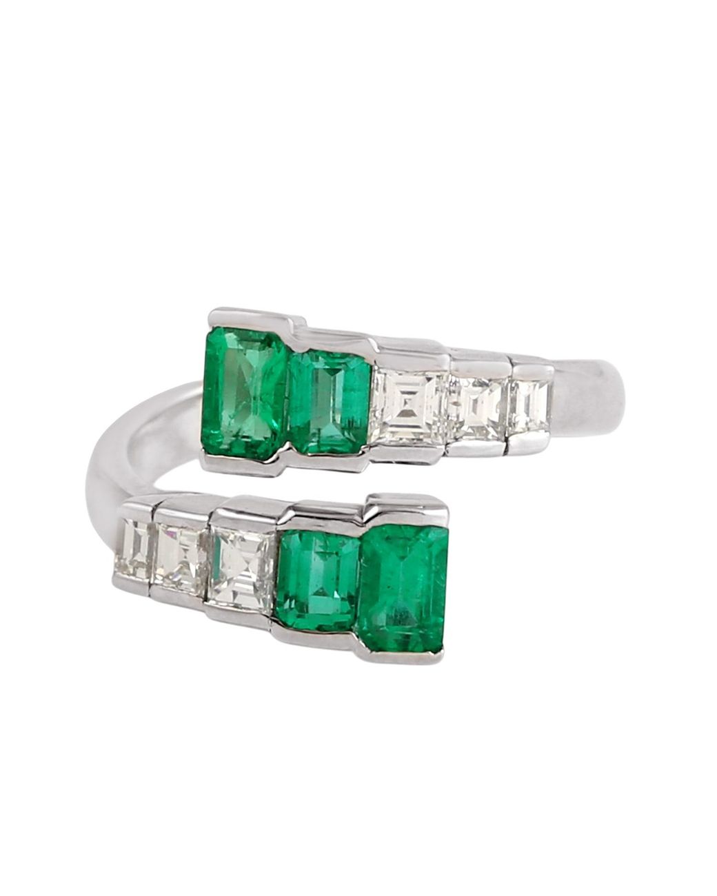 Artisan Green 18K Emerald & Diamond Bypass Ring