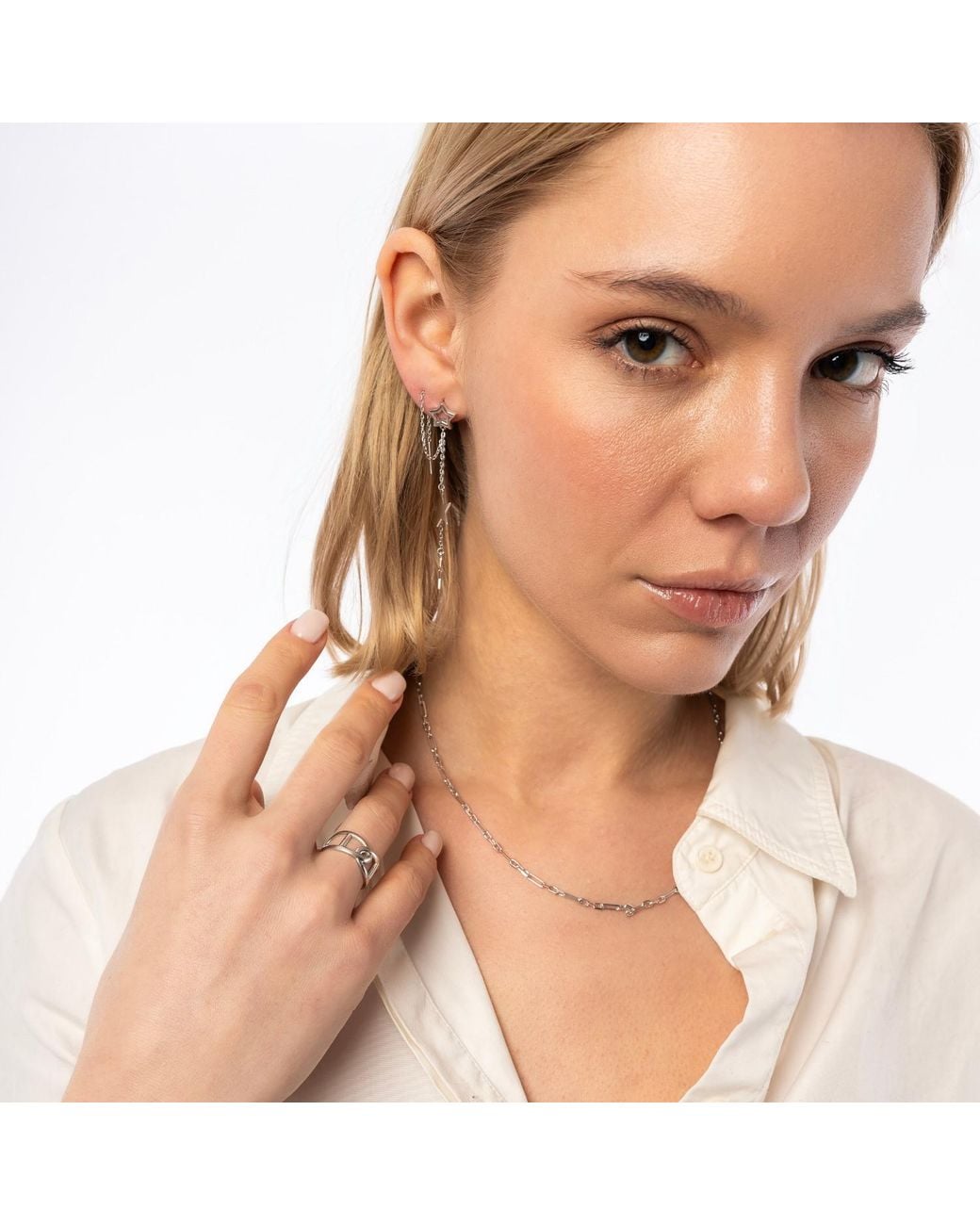 Spero London Metallic Paperclip Link Chain Sterling Necklace Layering Set