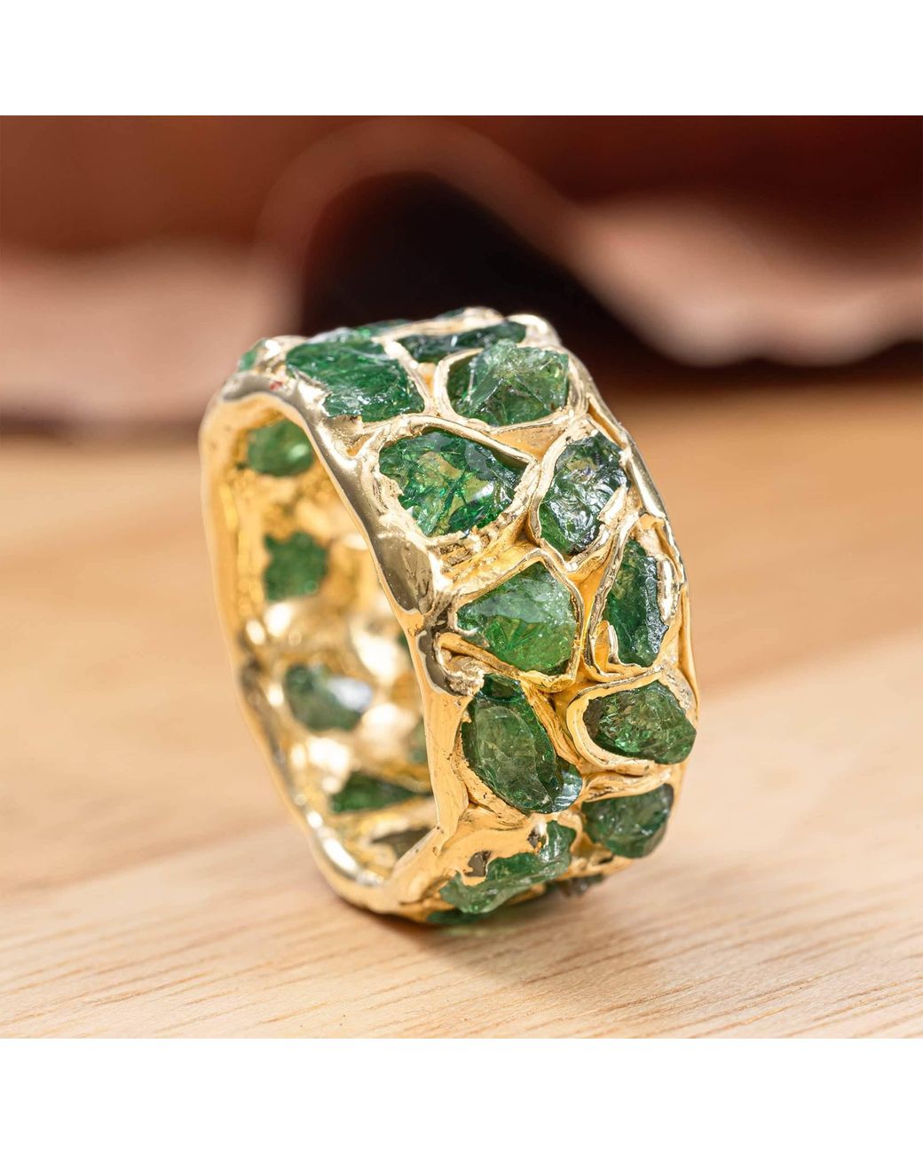 German Kabirski Green Viridi Wide Barrel Plated Ring With Tsavorite