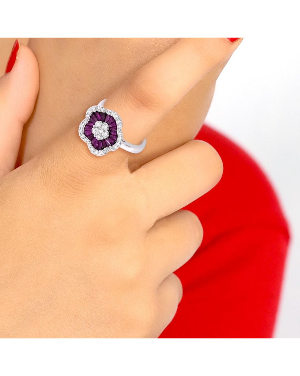 Artisan Purple Ruby And Diamond Flower Ring