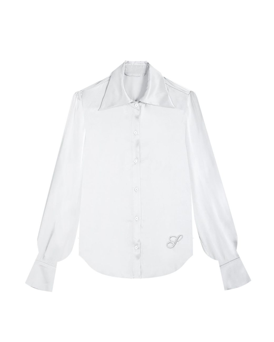 Silkinc White Wide Collar Silk Shirt