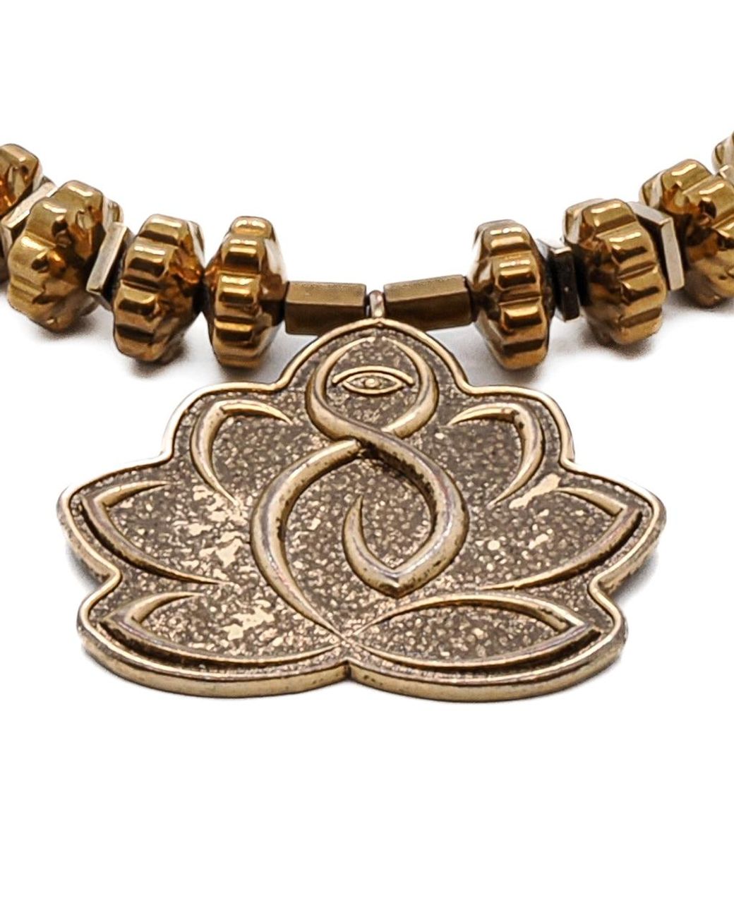 Ebru Jewelry Metallic Flower Of Life Hematite Beaded Bracelet