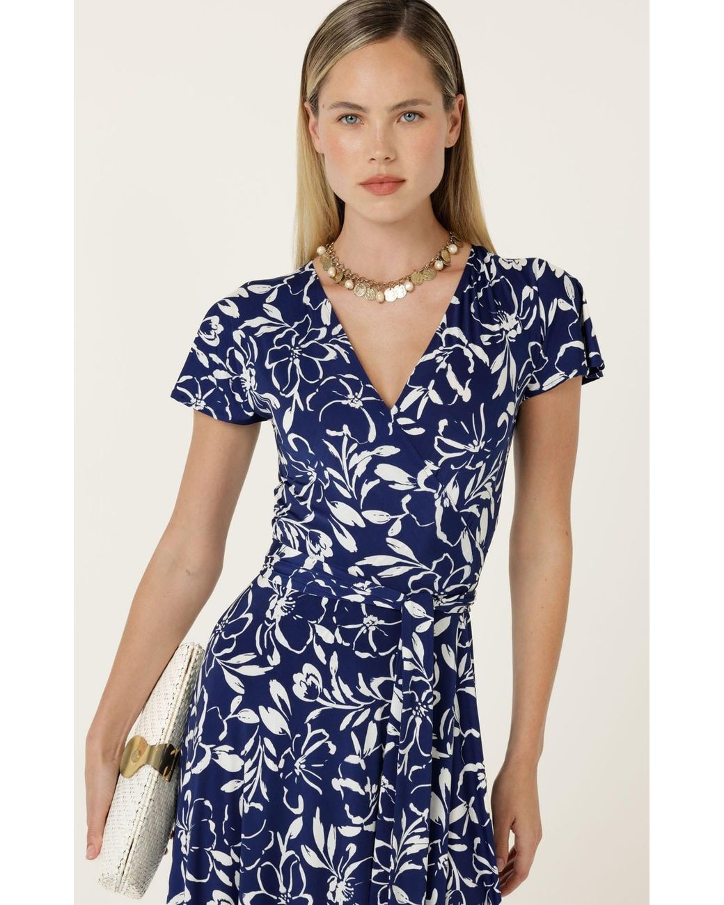 SACHA DRAKE Blue Reverse Wrap Midi Dress