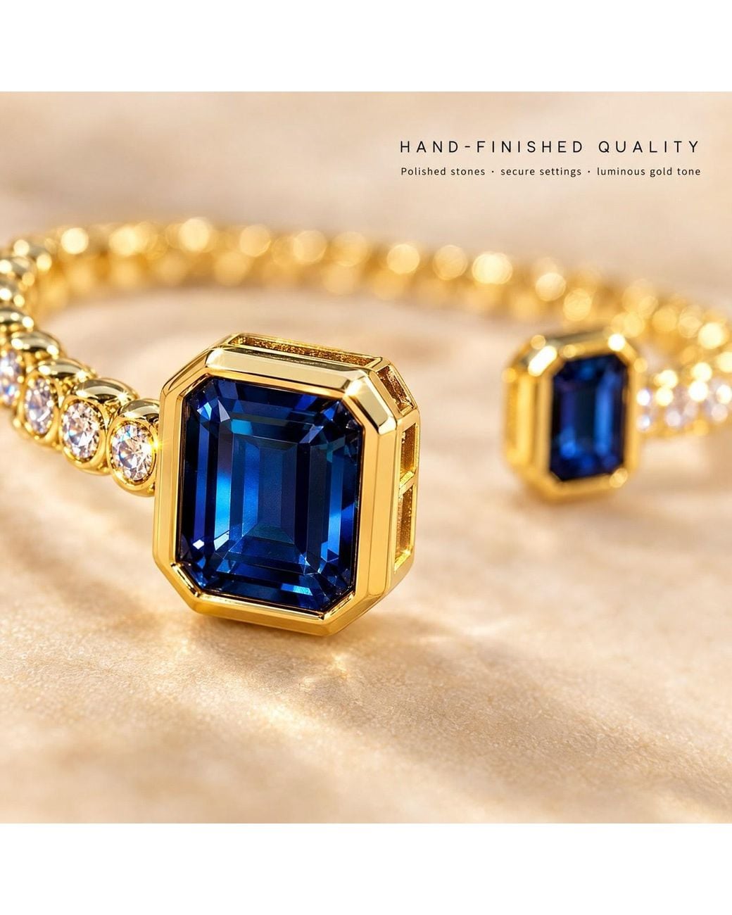 Saéa Metallic Deep Emerald-Cut Quartz Open Cuff Bracelet