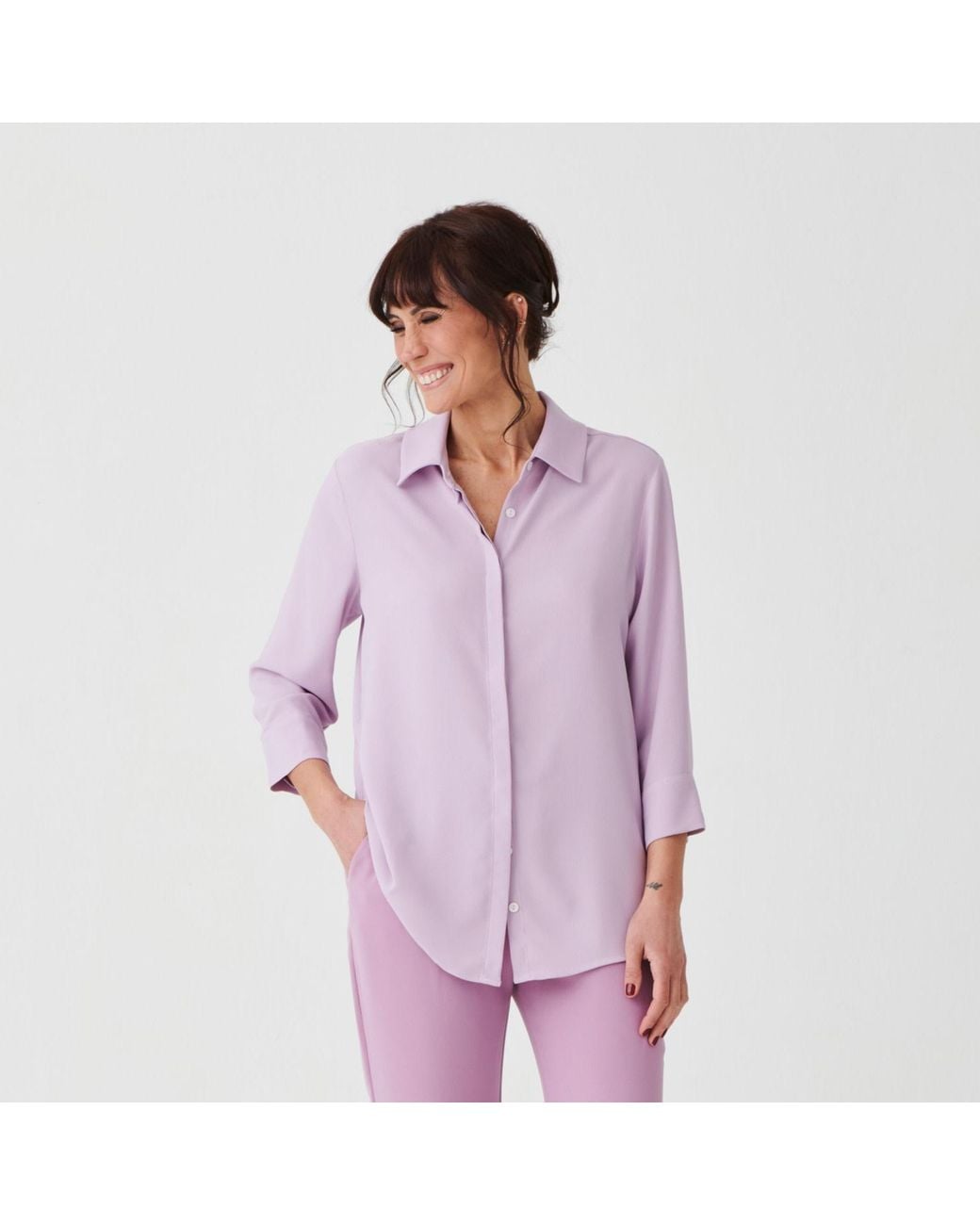 Perlavera Blue Sienna Three Quarter Sleeve Length Missy Fit Shirt