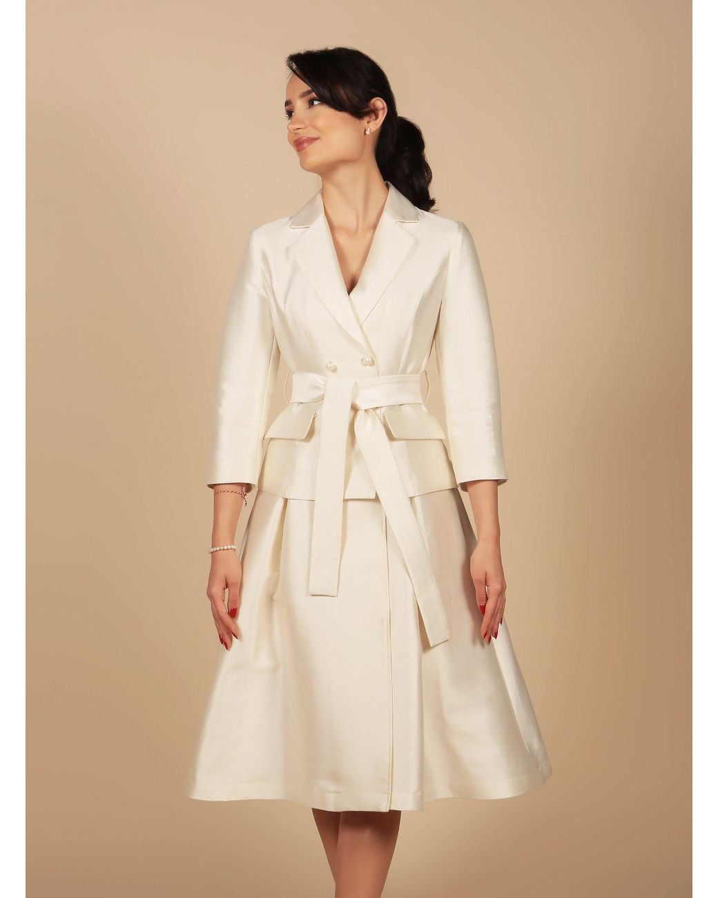 Santinni Natural Audrey Wool & Silk Dress Coat